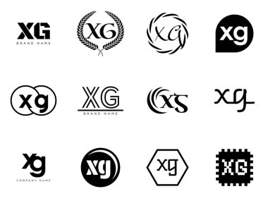 XG logo şirketi şablonu. X ve G harfi logoti. Tasarım elemanları ile farklı klasik serif harfleri ve modern kalın metin ayarla. İlk yazı tipi tipografisi.