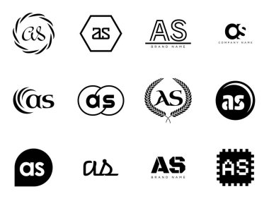 AS logo şirketi şablonu. A ve S harfleri logoti. Tasarım elemanları ile farklı klasik serif harfleri ve modern kalın metin ayarla. İlk yazı tipi tipografisi.