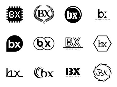 BX logo şirketi şablonu. Harf b ve x logoti. Tasarım elemanları ile farklı klasik serif harfleri ve modern kalın metin ayarla. İlk yazı tipi tipografisi.