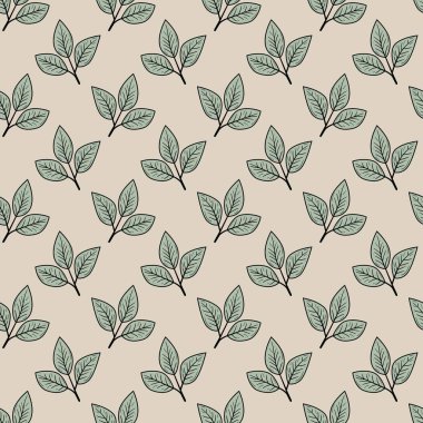 El çizimi çiçek desenli vektör tasarımı. Bitki ve yaprak ile basit bir süs. Kumaş baskı kumaşı.