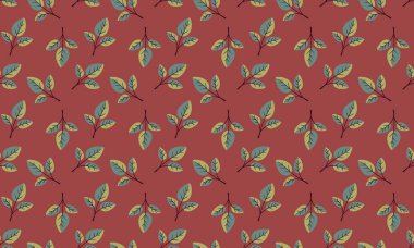El çizimi çiçek desenli vektör tasarımı. Bitki ve yaprak ile basit bir süs. Kumaş baskı kumaşı.