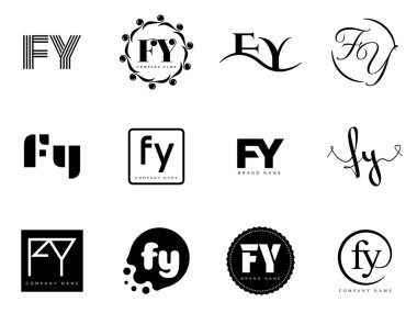 FY logo şirketi şablonu. F ve Y harfi logoti. Tasarım elemanları ile farklı klasik serif harfleri ve modern kalın metin ayarla. İlk yazı tipi tipografisi.