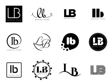 LB logo şirketi şablonu. Birinci ve ikinci harf logoti. Tasarım elemanları ile farklı klasik serif harfleri ve modern kalın metin ayarla. İlk yazı tipi tipografisi.