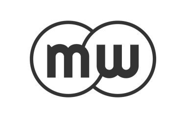 Ana hatları yuvarlak ve amblemli MW şirket amblemi marka kimliği için birleştirilmiş iki dairenin logo şablonu, logoti. Vektör Sonsuzluk sembolü