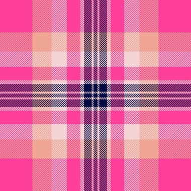 İspanyol desensiz tartan, yorgan desenli tekstil vektörü. Ekoseyi yakın plan kontrol kumaşı pembe ve açık renk paletinde.