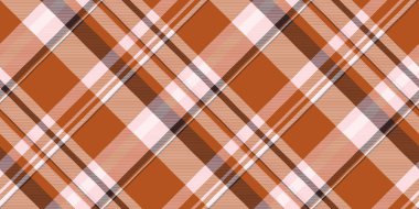 Strip tartan kontrolü kusursuz, poster vektör kumaş dokusu. Klüp ekoseli arka plan tekstil turuncu ve beyaz renk paleti.