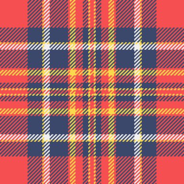 Çevrimiçi desenli tartan tekstil, arka plan kumaşını kontrol et. Hindistan kırmızı ve mavi renk paletinde ekose desenli vektör.