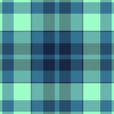 Detaylı ekose vektör tekstili, geçmiş taramasını tamamla. Cyan ve yeşil renk paletinde Eps dikişsiz tartan kumaş dokusu.