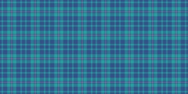 Akış kontrolü tekstil vektörü, hacim tartan deseni dokusu. Cyan ve mavi renk paletinde ekose arkaplan dikişsiz kumaş.