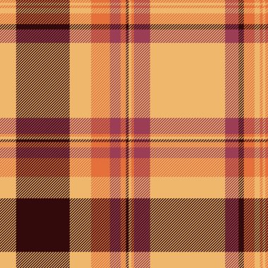 Uzun desenli kumaş vektörü, pahalı desenli ekose kumaş. Geçmişi kusursuz turuncu ve koyu renk paleti tekstil kontrolü.