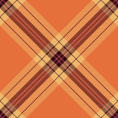Minimalist ekose kumaşlı ekose kumaş, 70 'lerin dokusu, dikişsiz. Turuncu ve koyu renk paletinde temel vektör arkaplan kontrolü.