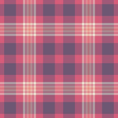 Dünya çapında dikişsiz arka plan vektörü, modern model tekstil dokusu. Seksüel tartan kumaş ekoseli kontrol kırmızı ve açık renk paleti.