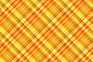 Malzeme kumaşının arka planı pürüzsüz, ince desenli desenli ekose. Çocuk tekstil vektör tartan kontrolü turuncu ve sarı renk paleti ile.