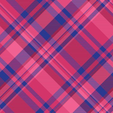 Kumaş kontrolü, arka plan vektör modelinin taslağı ayarlanıyor. Pembe ve mavi renk paletiyle uzun, pürüzsüz desenli ekose kumaş..