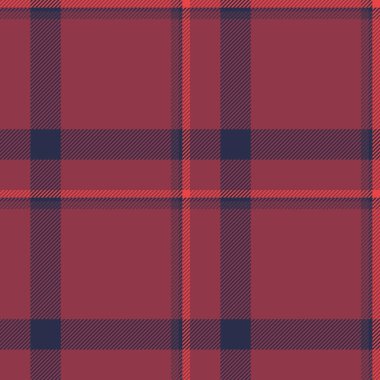 Doğrusal doku arka plan kumaşı, kanvas dikişsiz tartan tekstil. Kırmızı ve koyu renk paletinde vektör desenini kontrol et.