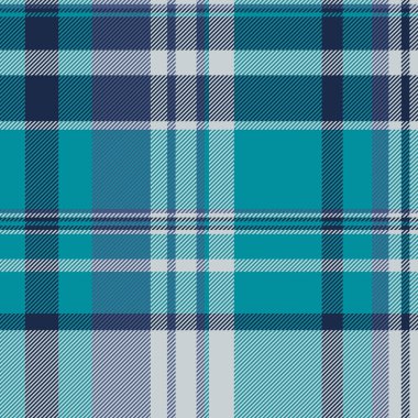 Geniş vektör desenli arka plan, oturma odası dikişsiz ekose. Cyan ve beyaz renk paletinde tekstil dokusu tartan kumaşı işaretlendi.