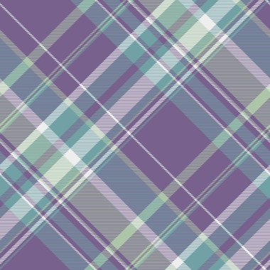 Alçı defteri ekose arka plan kumaşı, grup tartan vektörü pürüzsüz. Mor ve cyan renk paletinde dünya çapında doku tekstil denetimi.