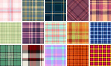 Renkli çizgiler ve damalı desenler içeren klasik ekose tasarımlar. Tekstil baskıları, kumaş ve gömlekler için mükemmel, giysilere, duvar kağıdına ya da ev dekoruna kırsal ya da modaya uygun bir dokunuş eklemek.