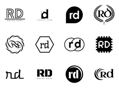 Ar-Ge logo şirketi şablonu. R ve D harfleri var. Tasarım elemanları ile farklı klasik serif harfleri ve modern kalın metin ayarla. İlk yazı tipi tipografisi.