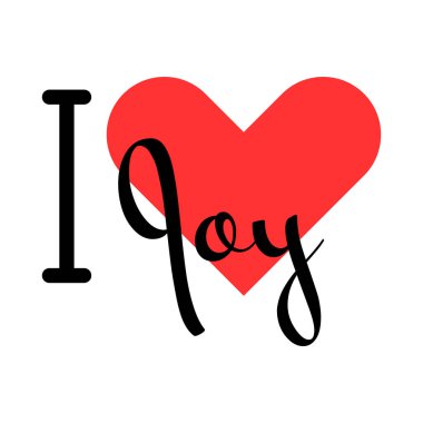 I love Joy creative slogan. Hand drawn letters with red heart. Vector illustration, lettering in modern design clipart