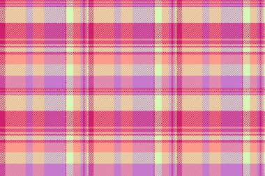 Kusursuz bir geçmiş kontrolü, renkli vektör dokusu ekoseli. Elbise deseni kumaş kumaş kırmızı ve mor renk paleti.