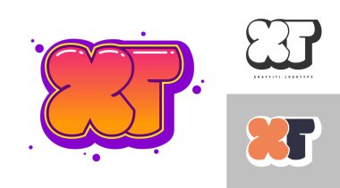 Festival ya da parti için XT logo tasarımı. Graffiti tarzında x ve t harfleri. Yazı tipi tipografisinin yaratıcı modern harfleri. Çocukların trend logoti ya da kimliği.