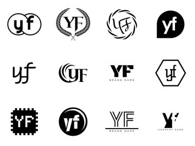 YF logo company template. Letter y and f logotype. Set different classic serif lettering and modern bold text with design elements. Initial font typography. clipart