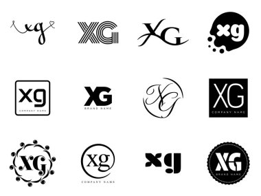 XG logo şirketi şablonu. X ve G harfi logoti. Tasarım elemanları ile farklı klasik serif harfleri ve modern kalın metin ayarla. İlk yazı tipi tipografisi.
