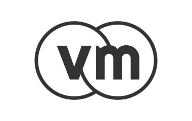 VM şirket amblemi, ana hatlı mermiler ve iki birleşmiş dairenin logo şablonu, marka kimliği, logotip. Vektör Sonsuzluk sembolü