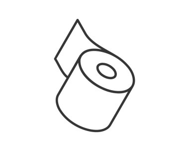 Tuvalet kağıdı rulosunun tertemiz minimalist çizgisi çizimi. Web sitesi simgeleri, uygulama tasarımları veya hijyenle ilgili bilgi grafikleri için mükemmel.