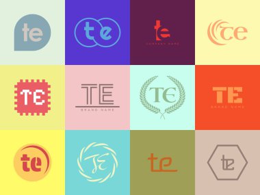 TE logo şirketi şablonu. Mektup t ve e logoti. Tasarım elemanları ile farklı klasik serif harfleri ve modern kalın metin ayarla. İlk yazı tipi tipografisi.