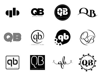 Oyun kurucu logo şirketi şablonu. Q ve B harfi logoti. Tasarım elemanları ile farklı klasik serif harfleri ve modern kalın metin ayarla. İlk yazı tipi tipografisi.