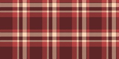 Okula geri döndüm, tartan arka plan ekoseli, zengin kumaşsız doku. Geometrik tekstil vektör şablonu kırmızı ve şeftali rengi paleti ile kontrol.