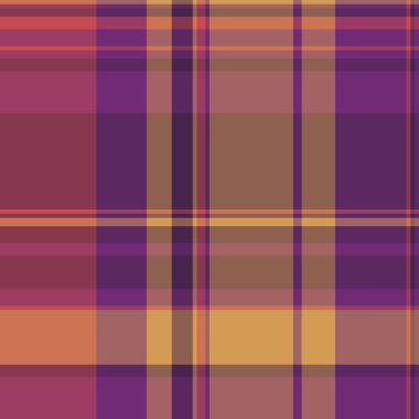 1950 'lerin kumaş desenli tartan örtülü vektör kontrolü. Tekstil desenli ekoseli kırmızı ve mor renk paleti.