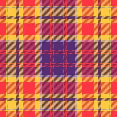 Dekoratif desen ekose kumaş, desenli kumaş arkaplan. Kırmızı ve kehribar renk paletinde tekstil dikişsiz vektörü kontrol et.