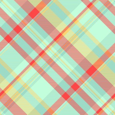 Kırmızı, nane yeşili ve altın renkli canlı çapraz ekose desenli. Moda, tekstil, web tasarımı ve markalaşma için mükemmel. Modern ve stil sahibi geometrik doku.