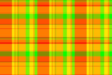 Vibrant plaid pattern in bold orange, yellow, and green hues. Ideal for textile design, website backgrounds, or any project needing a lively, energetic aesthetic. clipart