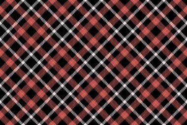 Siyah arka planda kırmızı ve beyaz ekose desenler. Tekstil tasarımları, giysi, web sitesi geçmişi ve sonbahar temalı projeler için mükemmel..