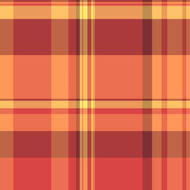 Yatak örtüsü kontrol şablonu, güzel bir arka plan vektör tartan. Kırmızı ve turuncu renklerde seyrek tekstil ekoseli kumaş..