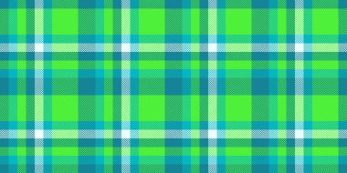 Kaliteli doku kontrolü, rahat ve pürüzsüz vektör. Tartan kumaş desenini cyan ve yeşil renk paletine yerleştir.