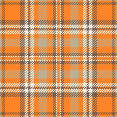 Çizim şablonu vektörü, dişi tekstil kumaş tartan. Yaş arkaplan dokusu turuncu ve beyaz renk paletinde ekosesiz.