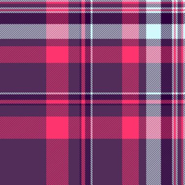 Rastgele desenli tartan, deco kumaşlı, dikişsiz tekstil. Mor ve kırmızı renk paletinde güzel vektör ekose dokusu.