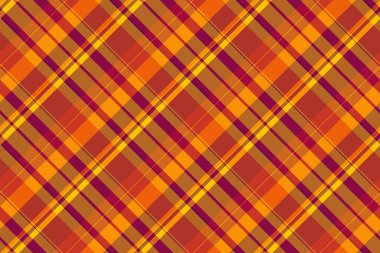 Ekoseli kumaş pürüzsüz, sessiz arka plan kontrol vektörü. Kırmızı ve turuncu renk paletinde ayak desenli tartan desen.