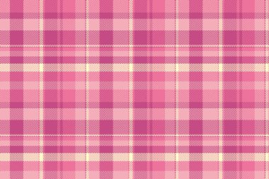 Desen dokusu dokusunu kes, taslak vektör tekstil kontrolü. Pembe ve açık renkli pek çok ekoseli ekose arka plan.