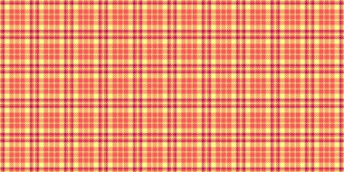 Doğrusal dikişsiz vektör tekstili, doğal desen desenli ekose. Kumaşı kırmızı ve sarı renk paletinde tartan arkaplanını kontrol et.