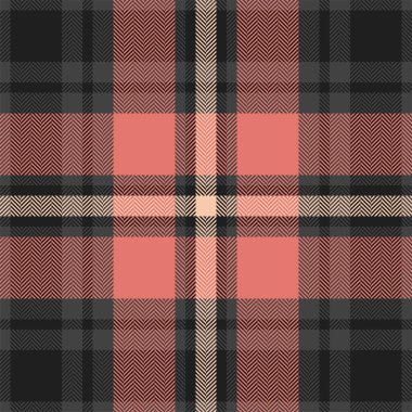 Mercan, siyah ve bej rengi ringa kemiği ekoseli desenler. Tekstil tasarımı, moda, ev dekorasyonu ve web sitesi geçmişi için mükemmel..