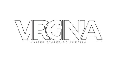 Virginia, ABD tipografi sloganı. Baskı ve web ürünleri için grafik şehir harfleriyle Amerika logosu.