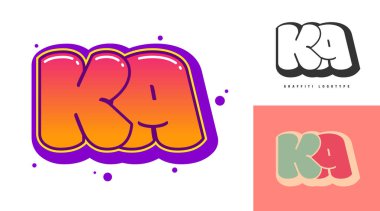 Festival ya da parti için KA logo tasarımı. Grafiti tarzında ilk harf k ve a. Yazı tipi tipografisinin yaratıcı modern harfleri. Çocukların trend logoti ya da kimliği.