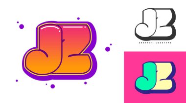 Festival ya da parti için JZ logo tasarımı. Graffiti tarzında J ve Z harfleri. Yazı tipi tipografisinin yaratıcı modern harfleri. Çocukların trend logoti ya da kimliği.
