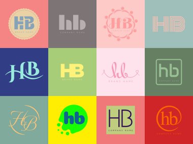 HB logo şirketi şablonu. H ve B harfleri logoti. Tasarım elemanları ile farklı klasik serif harfleri ve modern kalın metin ayarla. İlk yazı tipi tipografisi.